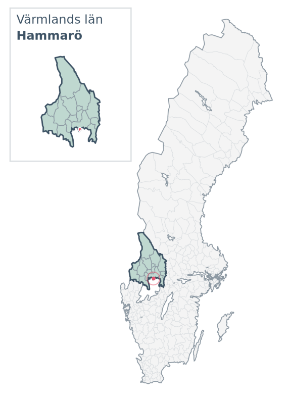 Översiktskarta över Hammarö kommun i Värmlands län, med kommunens läge i Sverige.