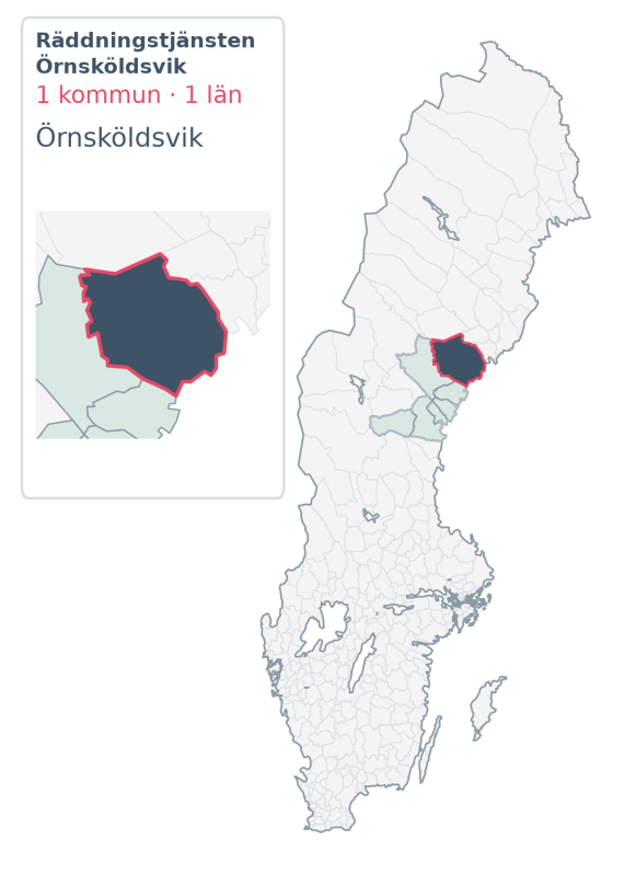 Täckningskarta för Räddningstjänsten Örnsköldsvik, med 1 kommuner enligt Klick Datas organisationsunderlag.