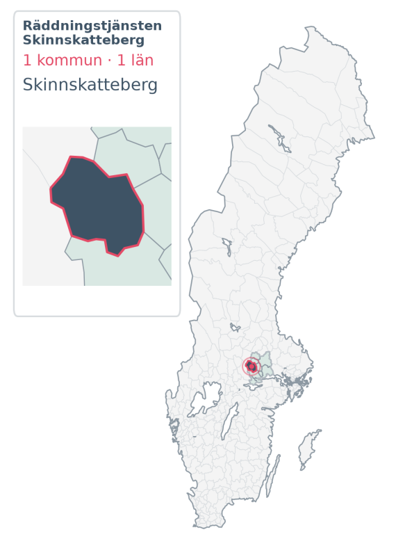 Täckningskarta för Räddningstjänsten Skinnskatteberg, med 1 kommuner enligt Klick Datas organisationsunderlag.