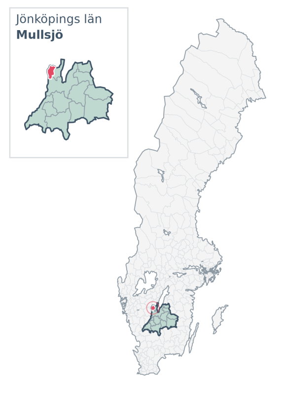 Översiktskarta över Mullsjö kommun i Jönköpings län, med kommunens läge i Sverige.