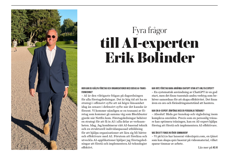 KD Erik Bolinder intervju 4Q Dagens Industri 230619