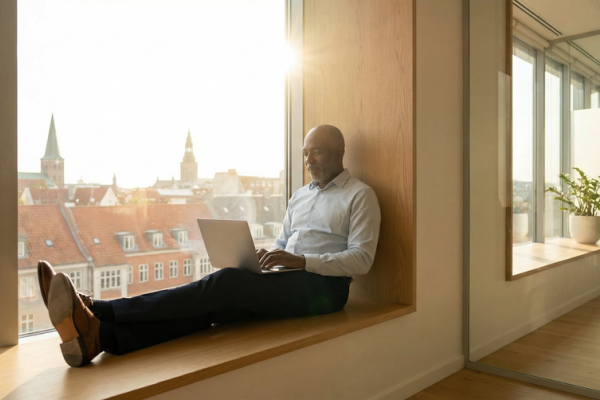 Individuellt lärande med laptop i en ljus arbetsmiljö