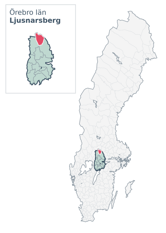 Översiktskarta över Ljusnarsberg kommun i Örebro län, med kommunens läge i Sverige.