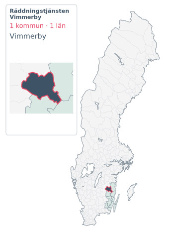 Täckningskarta för Räddningstjänsten Vimmerby. 1 medlemskommuner enligt Klick Datas organisationslista.