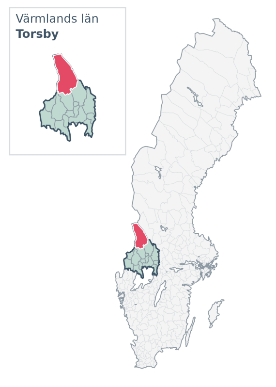 Översiktskarta över Torsby kommun i Värmlands län, med kommunens läge i Sverige.