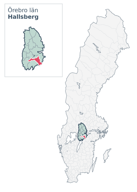 Översiktskarta över Hallsberg kommun i Örebro län, med kommunens läge i Sverige.