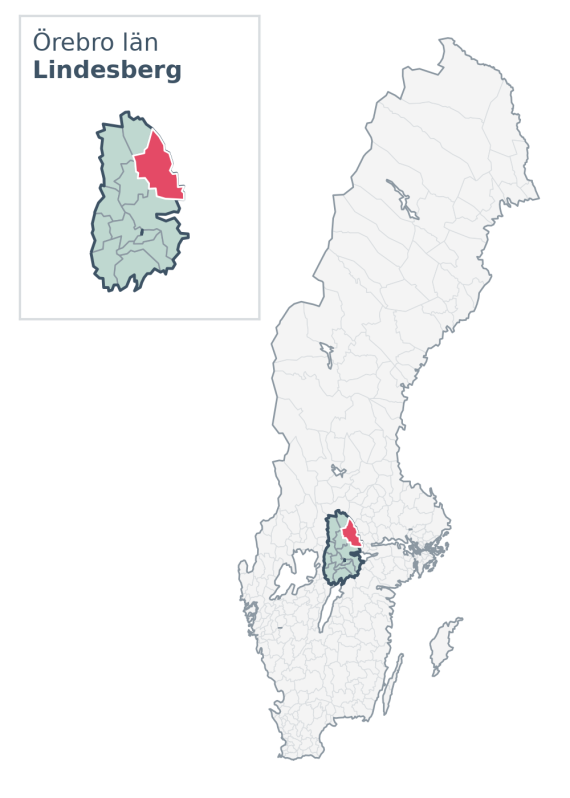 Översiktskarta över Lindesberg kommun i Örebro län, med kommunens läge i Sverige.