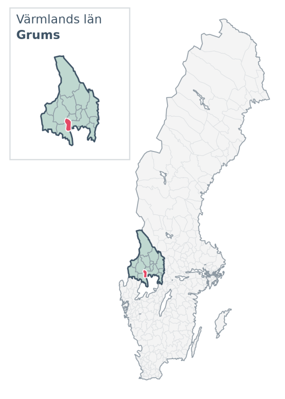 Översiktskarta över Grums kommun i Värmlands län, med kommunens läge i Sverige.