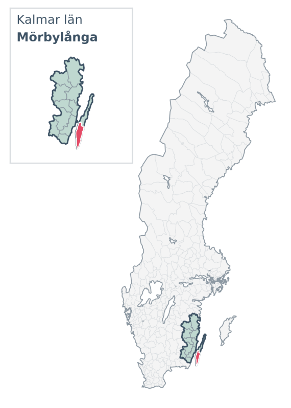Översiktskarta över Mörbylånga kommun i Kalmar län, med kommunens läge i Sverige.