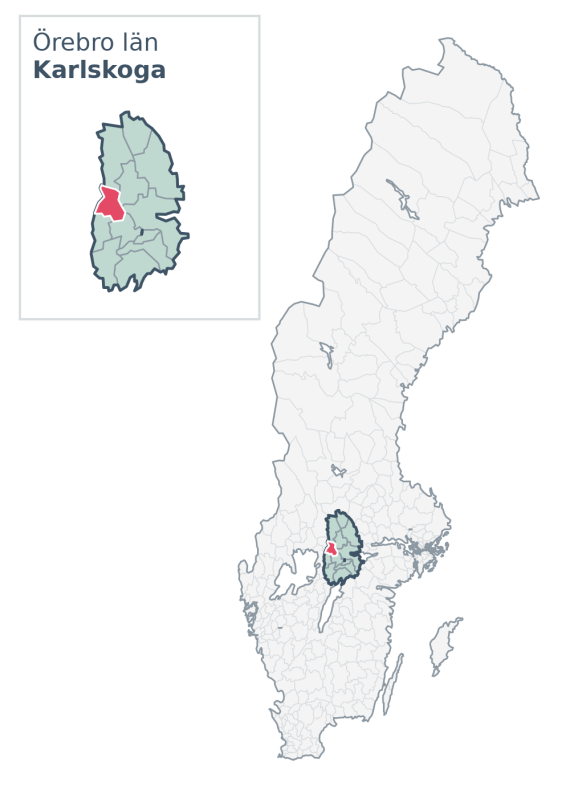 Översiktskarta över Karlskoga kommun i Örebro län, med kommunens läge i Sverige.