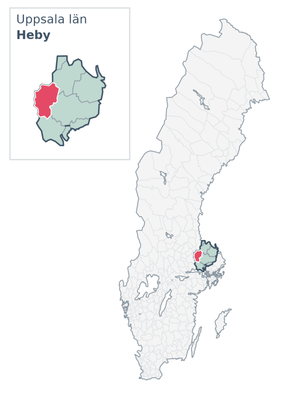 Översiktskarta över Heby kommun i Uppsala län, med kommunens läge i Sverige.