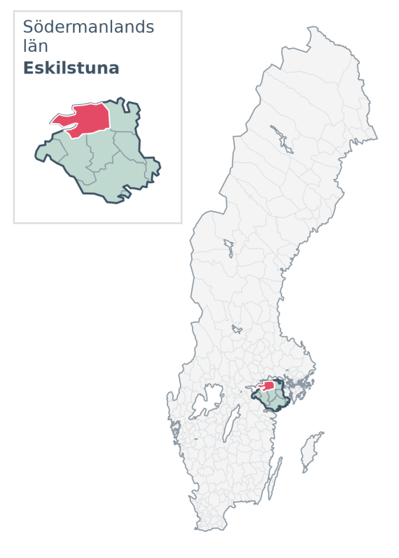 Översiktskarta över Eskilstuna kommun i Södermanlands län, med kommunens läge i Sverige.