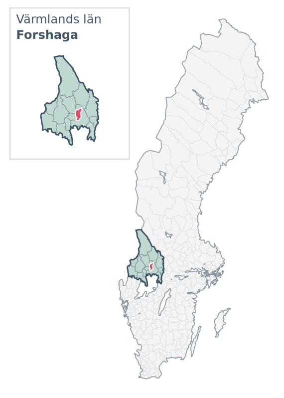 Översiktskarta över Forshaga kommun i Värmlands län, med kommunens läge i Sverige.