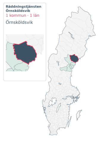 Täckningskarta för Räddningstjänsten Örnsköldsvik. 1 medlemskommuner enligt Klick Datas organisationslista.