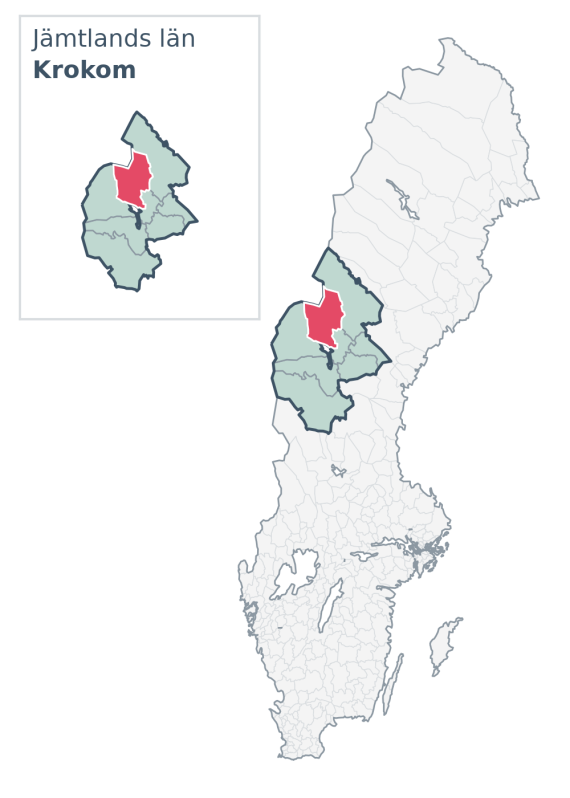 Översiktskarta över Krokom kommun i Jämtlands län, med kommunens läge i Sverige.
