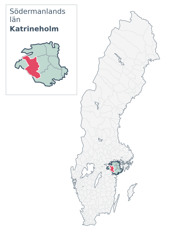 Översiktskarta över Katrineholm kommun i Södermanlands län, med kommunens läge i Sverige.