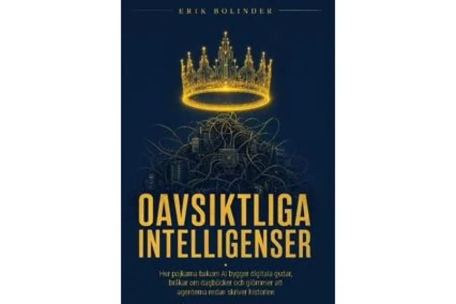 Bokomslag till Oavsiktliga Intelligenser av Erik Bolinder, från Adlibris; hela omslaget visas