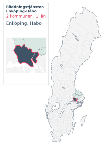 Täckningskarta för Räddningstjänsten Enköping-Håbo. 2 medlemskommuner enligt Klick Datas organisationslista.