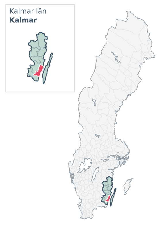 Översiktskarta över Kalmar kommun i Kalmar län, med kommunens läge i Sverige.