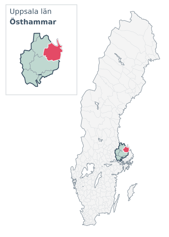 Översiktskarta över Östhammar kommun i Uppsala län, med kommunens läge i Sverige.