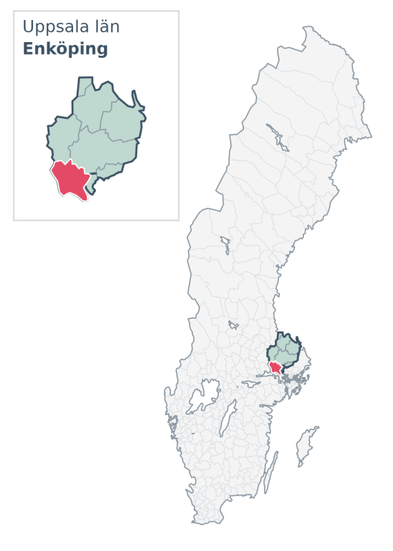 Översiktskarta över Enköping kommun i Uppsala län, med kommunens läge i Sverige.