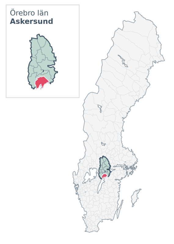 Översiktskarta över Askersund kommun i Örebro län, med kommunens läge i Sverige.