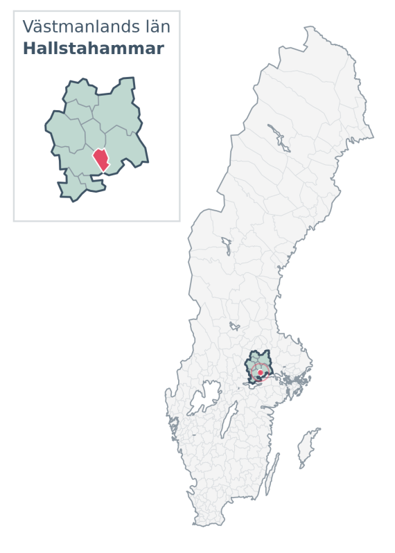 Översiktskarta över Hallstahammar kommun i Västmanlands län, med kommunens läge i Sverige.