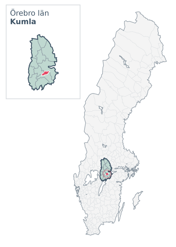Översiktskarta över Kumla kommun i Örebro län, med kommunens läge i Sverige.