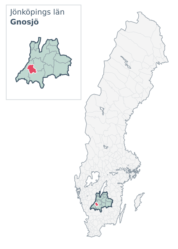 Översiktskarta över Gnosjö kommun i Jönköpings län, med kommunens läge i Sverige.