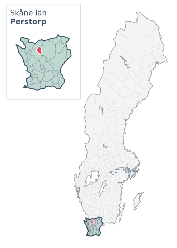Översiktskarta över Perstorp kommun i Skåne län, med kommunens läge i Sverige.