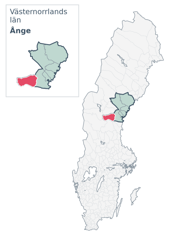 Översiktskarta över Ånge kommun i Västernorrlands län, med kommunens läge i Sverige.