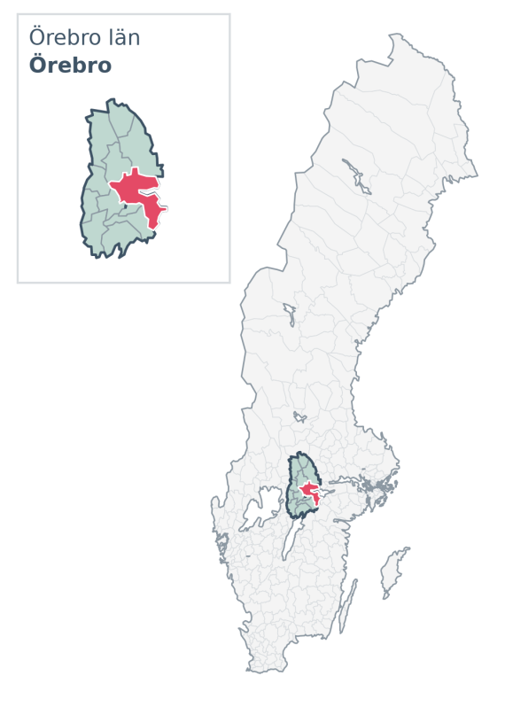 Översiktskarta över Örebro kommun i Örebro län, med kommunens läge i Sverige.