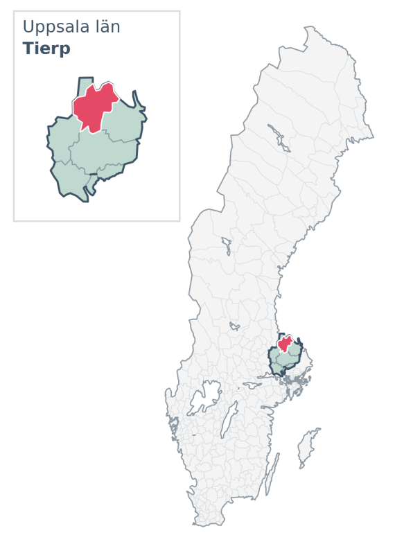 Översiktskarta över Tierp kommun i Uppsala län, med kommunens läge i Sverige.