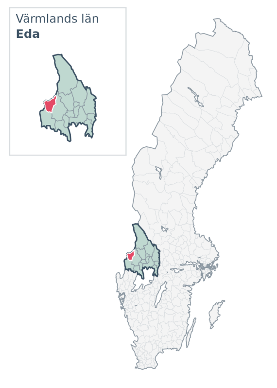 Översiktskarta över Eda kommun i Värmlands län, med kommunens läge i Sverige.