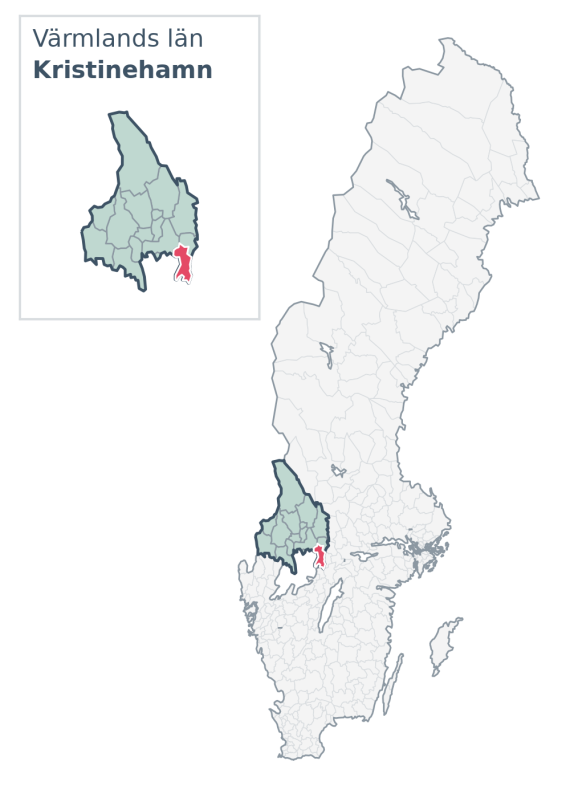 Översiktskarta över Kristinehamn kommun i Värmlands län, med kommunens läge i Sverige.