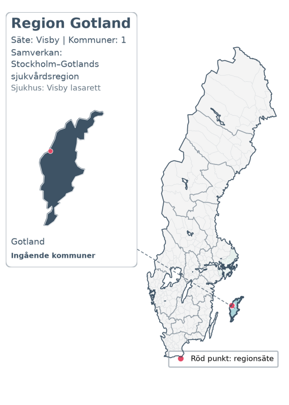 Översiktskarta över Region Gotland. Regionen är markerad i Sverige.
