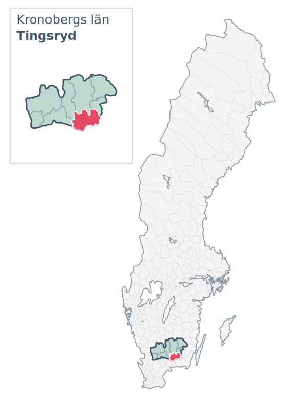 Översiktskarta över Tingsryd kommun i Kronobergs län, med kommunens läge i Sverige.