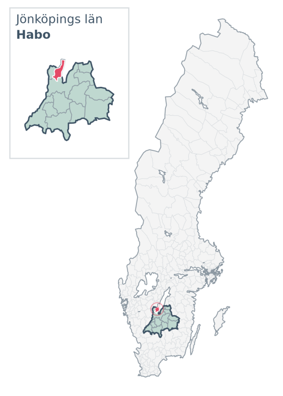 Översiktskarta över Habo kommun i Jönköpings län, med kommunens läge i Sverige.