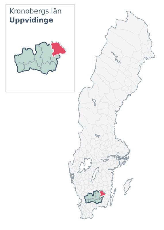Översiktskarta över Uppvidinge kommun i Kronobergs län, med kommunens läge i Sverige.