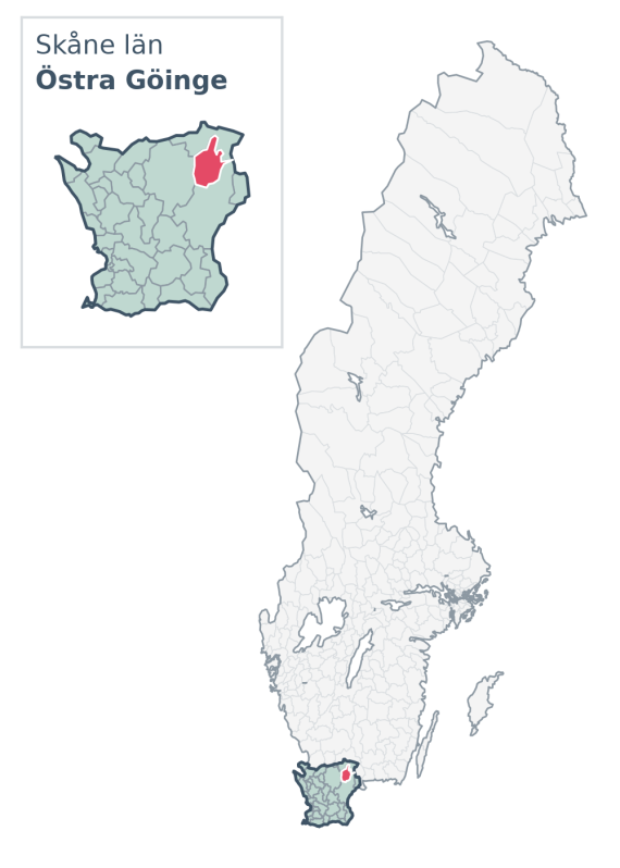Översiktskarta över Östra Göinge kommun i Skåne län, med kommunens läge i Sverige.