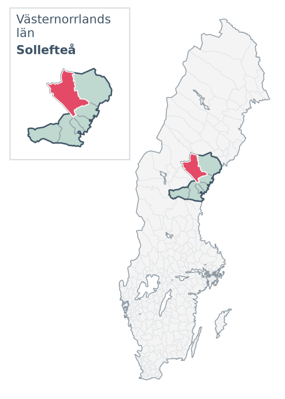 Översiktskarta över Sollefteå kommun i Västernorrlands län, med kommunens läge i Sverige.