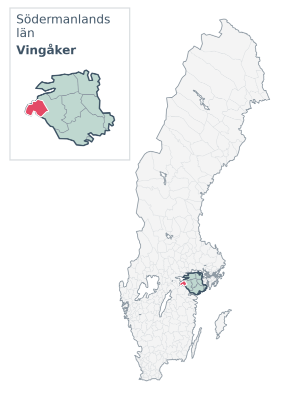 Översiktskarta över Vingåker kommun i Södermanlands län, med kommunens läge i Sverige.