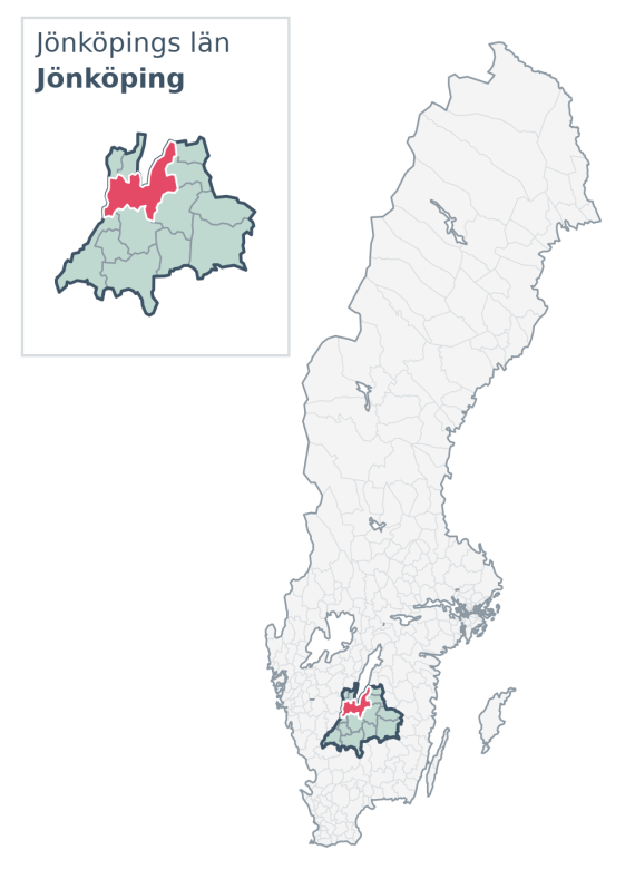 Översiktskarta över Jönköping kommun i Jönköpings län, med kommunens läge i Sverige.