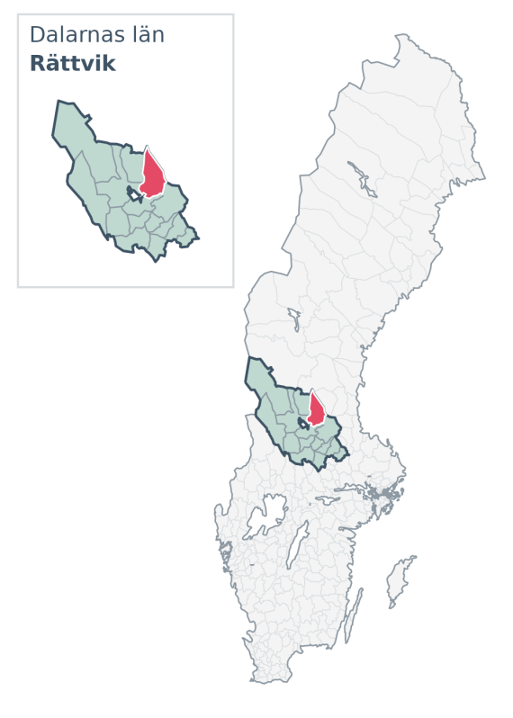 Översiktskarta över Rättvik kommun i Dalarnas län, med kommunens läge i Sverige.