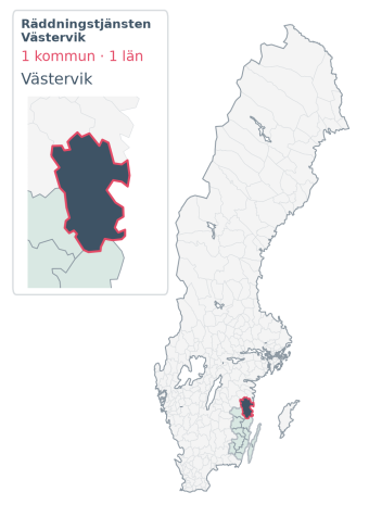 Täckningskarta för Räddningstjänsten Västervik. 1 medlemskommuner enligt Klick Datas organisationslista.
