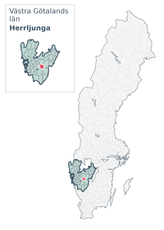 Översiktskarta över Herrljunga kommun i Västra Götalands län, med kommunens läge i Sverige.