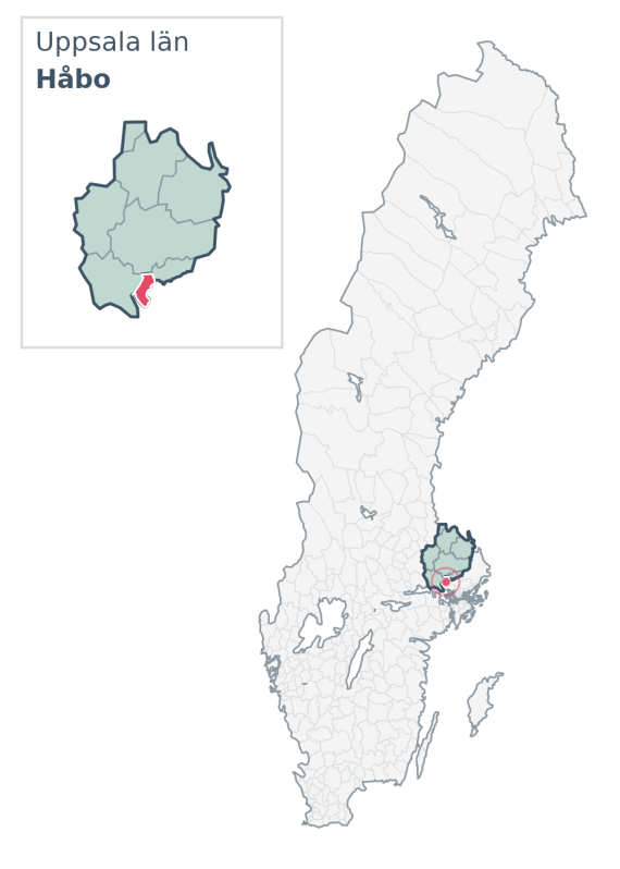 Översiktskarta över Håbo kommun i Uppsala län, med kommunens läge i Sverige.