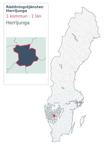 Täckningskarta för Räddningstjänsten Herrljunga. 1 medlemskommuner enligt Klick Datas organisationslista.