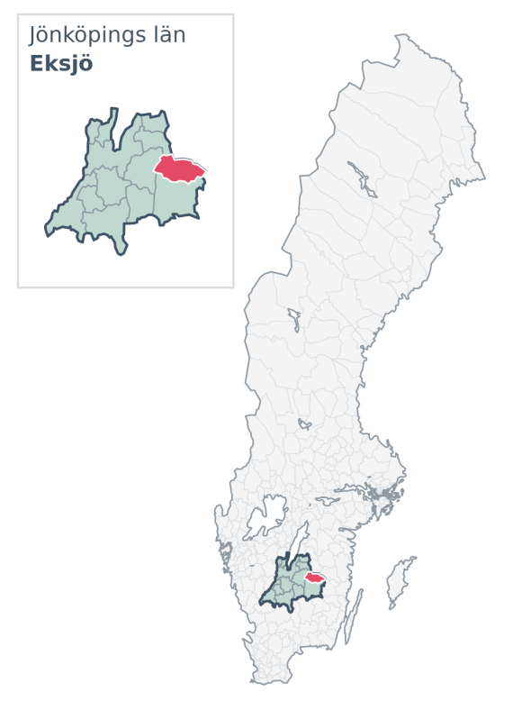 Översiktskarta över Eksjö kommun i Jönköpings län, med kommunens läge i Sverige.