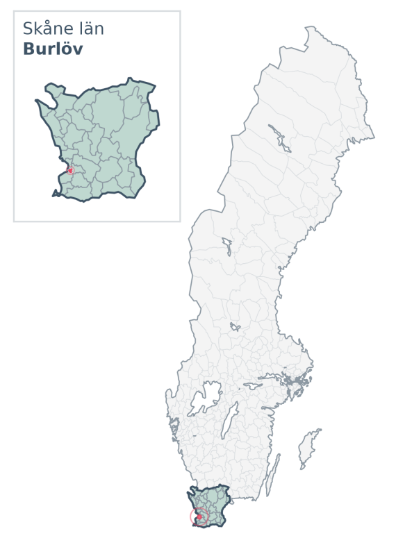 Översiktskarta över Burlöv kommun i Skåne län, med kommunens läge i Sverige.